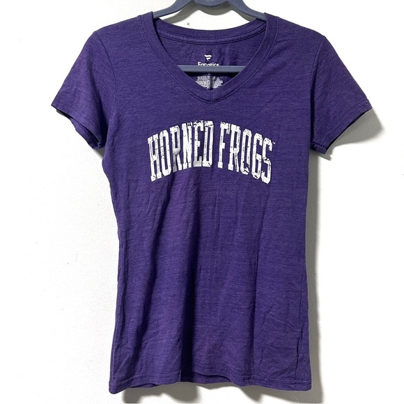 TCU Horned Frogs Fanatics Purple Fitted V-Neck Tee Women’s Size Small Collegiate - Picture 1 of 13